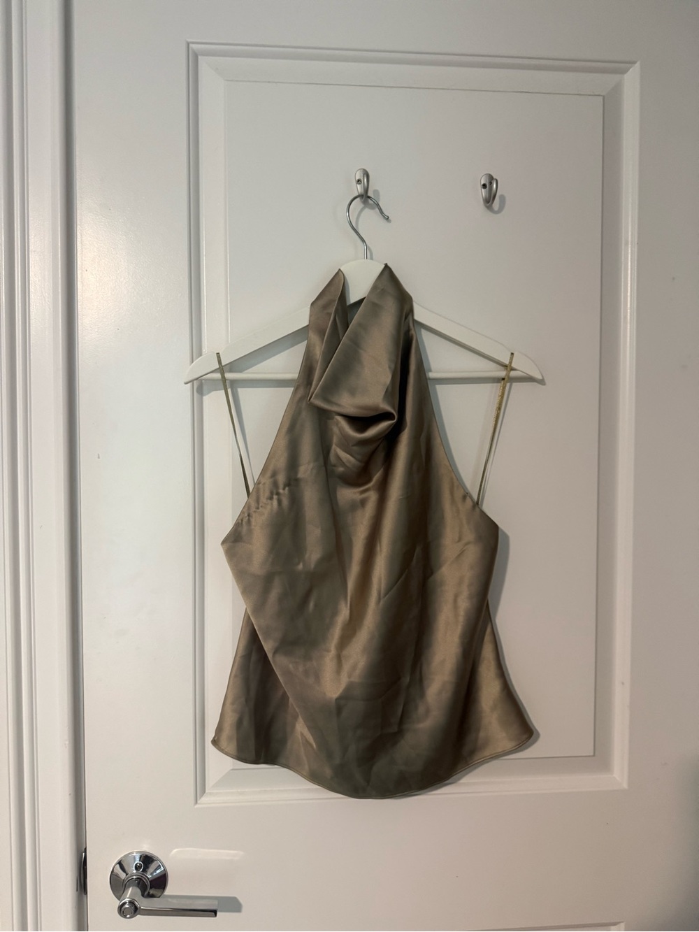 Satin Cowl Neck Halter Top in Green